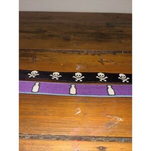 2 Smathers & Branson Needlepoint Jolly Roger Skull Medicine Bottle Belt 30